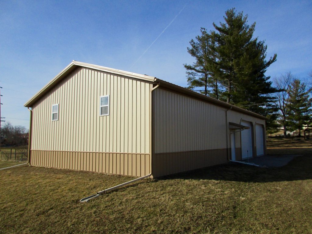 Dave - Columbia City, IN 32 x 64 x 12 Storage:shop building. Tan roof, trim and wainscoting with Ivory sides.