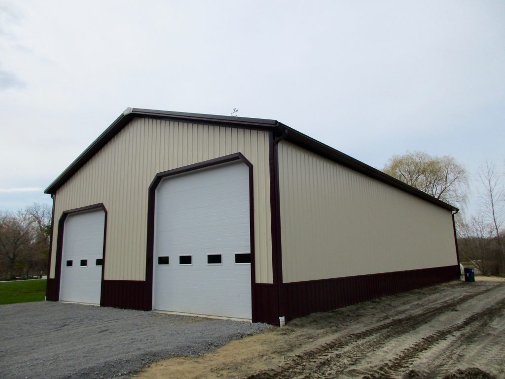 John & Susan - Michigan City, IN 40 x 72 x 15.5 Storage shed. Burgundy Roof and Trims with Ivory sides.