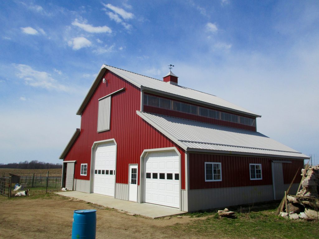 Jon & Jennifer - Berrian Center, MI 30 x 40 Barn with two 12 x 40 Lean Tos. Grey Roof and trim with Rustic Red sides.