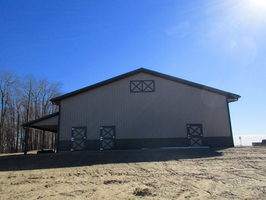 Josh-Galien, MI 54x68x16 with 10x68 lean too. Burnish Slate roof and Taupe sides. Horse stall and loft inside.