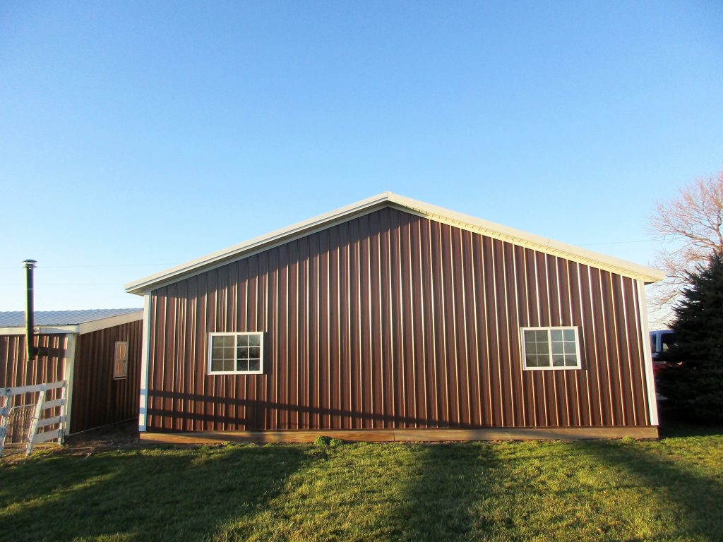 Larry-Wakarusa, IN 36x28x10 White roof & trim, and Brown sides.